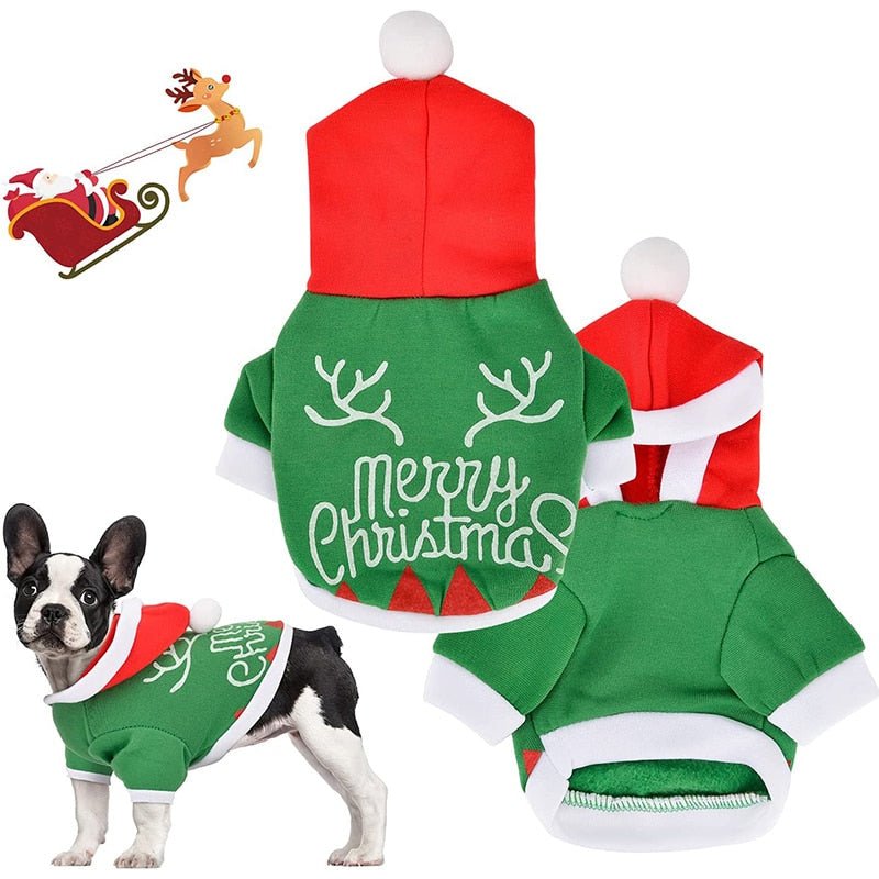 Blusa de Natal verde e vermelho para pets com estampas de renas e flocos de neve