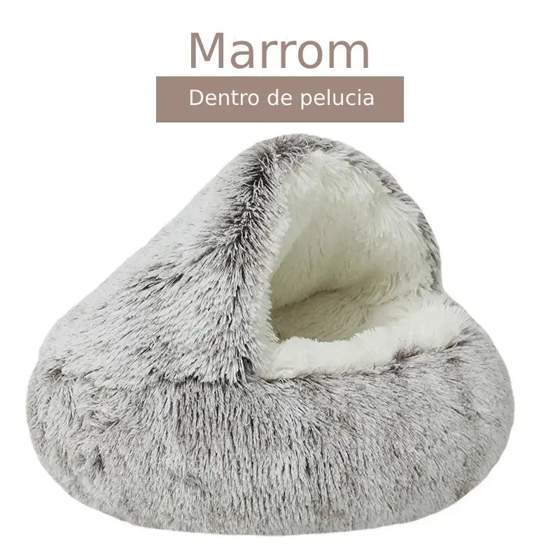 Dm Prime Fenix Loja de produtos para gato e cachorro - Cama Concha Para gatos Com Cobertura - marrom dentro de pelucia 50x50CM