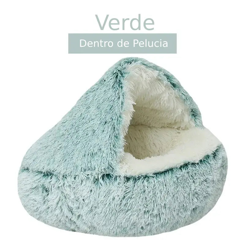 Dm Prime Fenix Loja de produtos para gato e cachorro - Cama Concha Para gatos Com Cobertura - verde dentro de pelucia 50x50CM